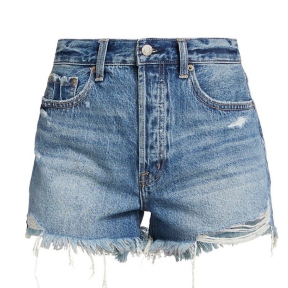 EUC•PISTOLA Light Blue Distressed High-Rise Denim Shorts With 5 Pockets•Size 30